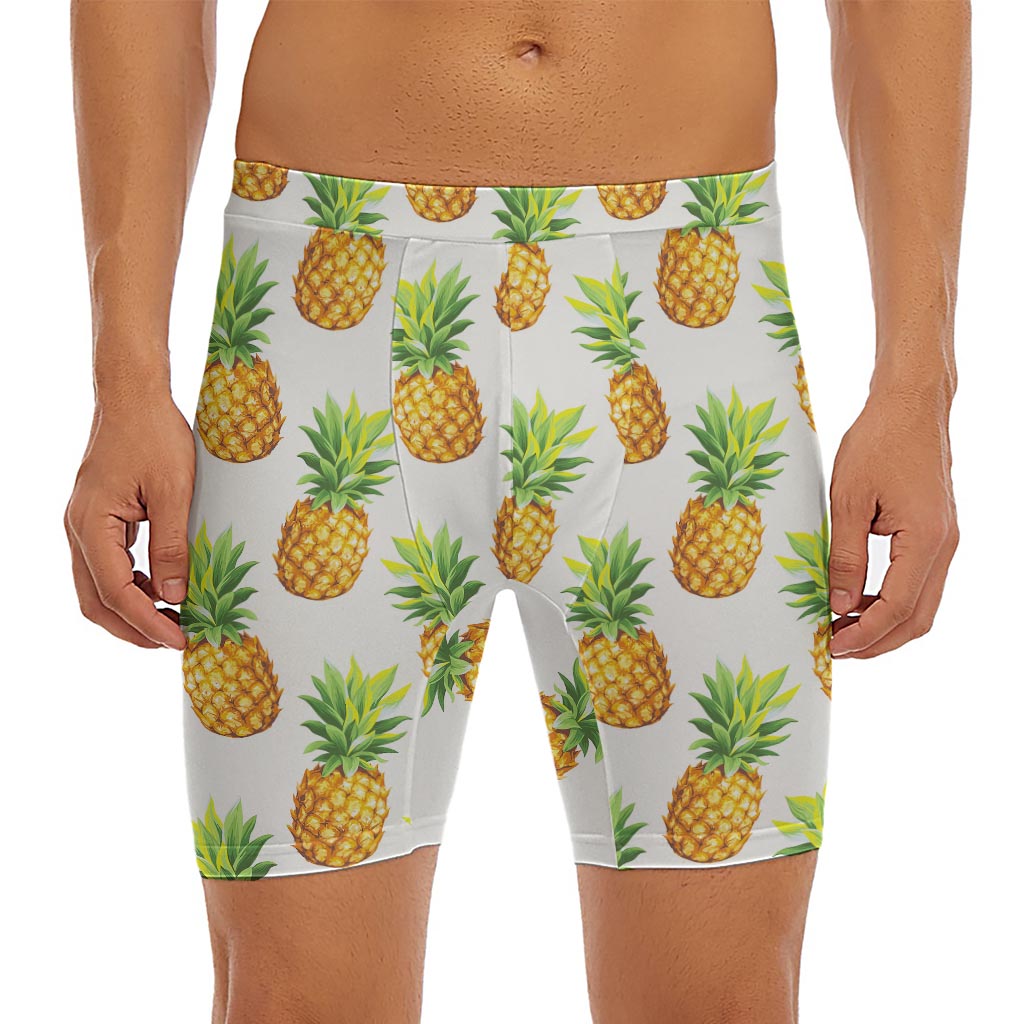 White Pineapple Pattern Print Men's Long Boxer Briefs