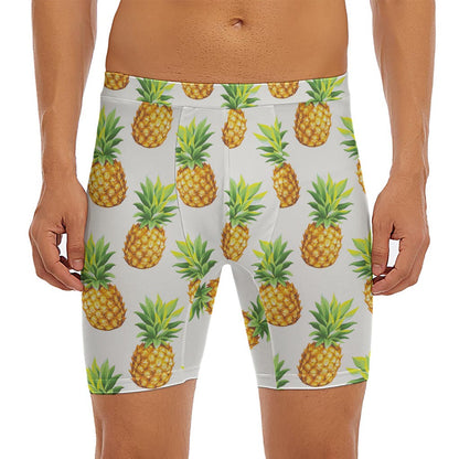 White Pineapple Pattern Print Men's Long Boxer Briefs