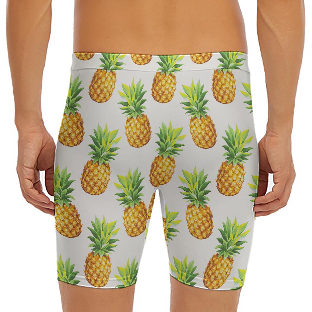 White Pineapple Pattern Print Men's Long Boxer Briefs