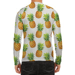 White Pineapple Pattern Print Men's Long Sleeve Rash Guard