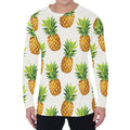 White Pineapple Pattern Print Men's Long Sleeve T-Shirt