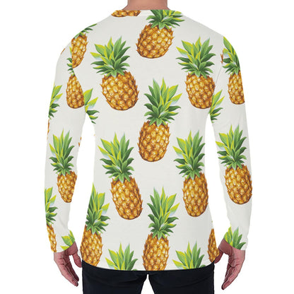 White Pineapple Pattern Print Men's Long Sleeve T-Shirt