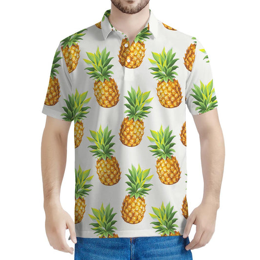 White Pineapple Pattern Print Men's Polo Shirt