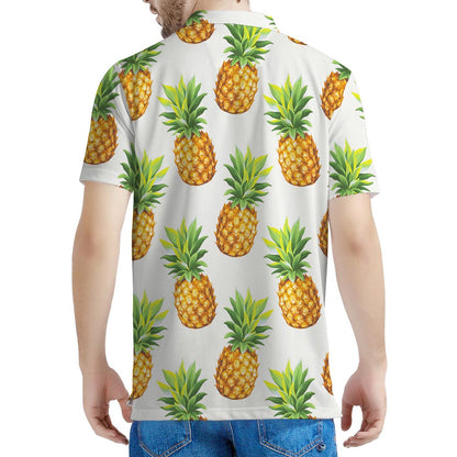 White Pineapple Pattern Print Men's Polo Shirt