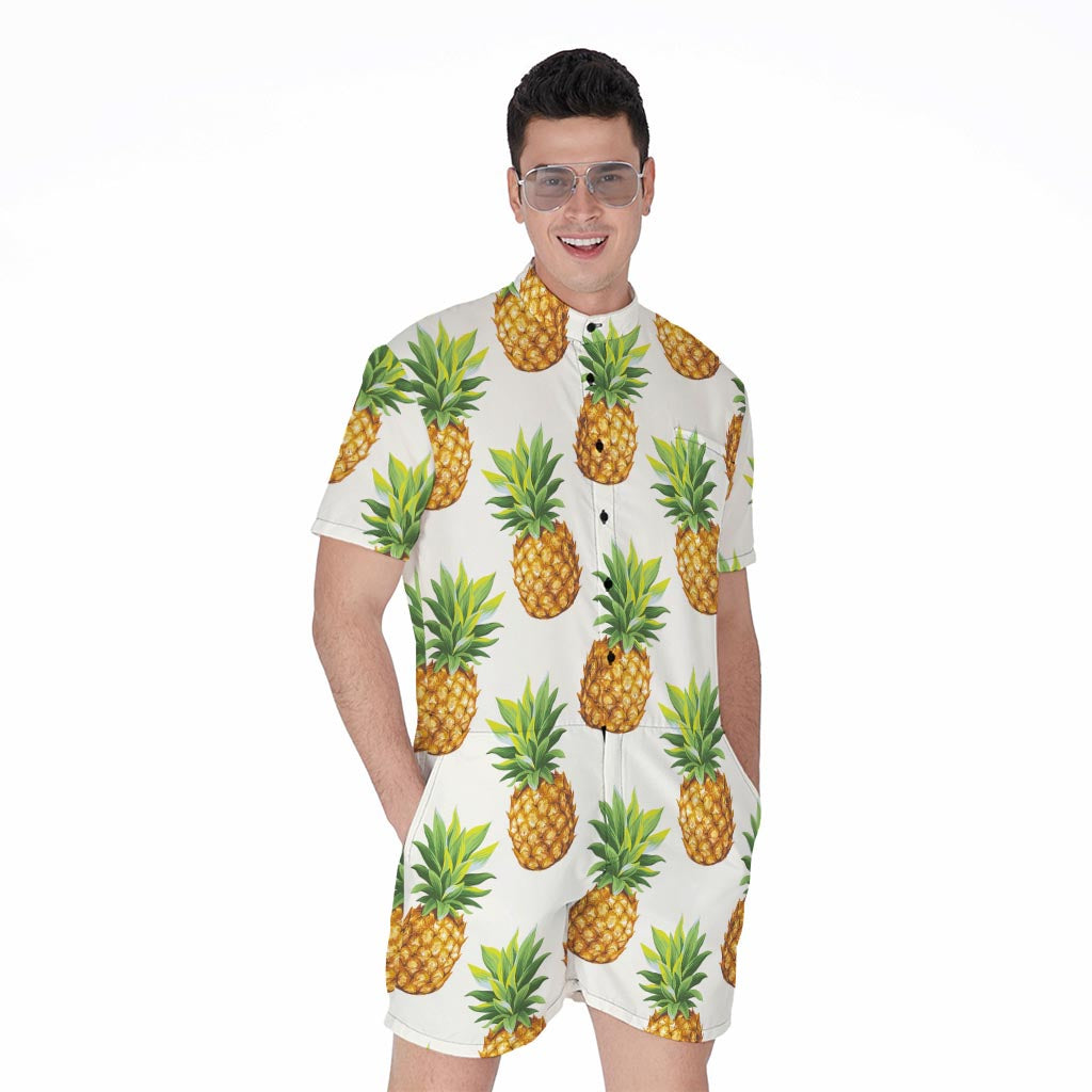 White Pineapple Pattern Print Men's Rompers