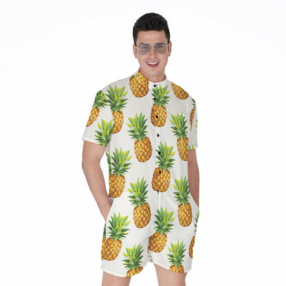 White Pineapple Pattern Print Men's Rompers