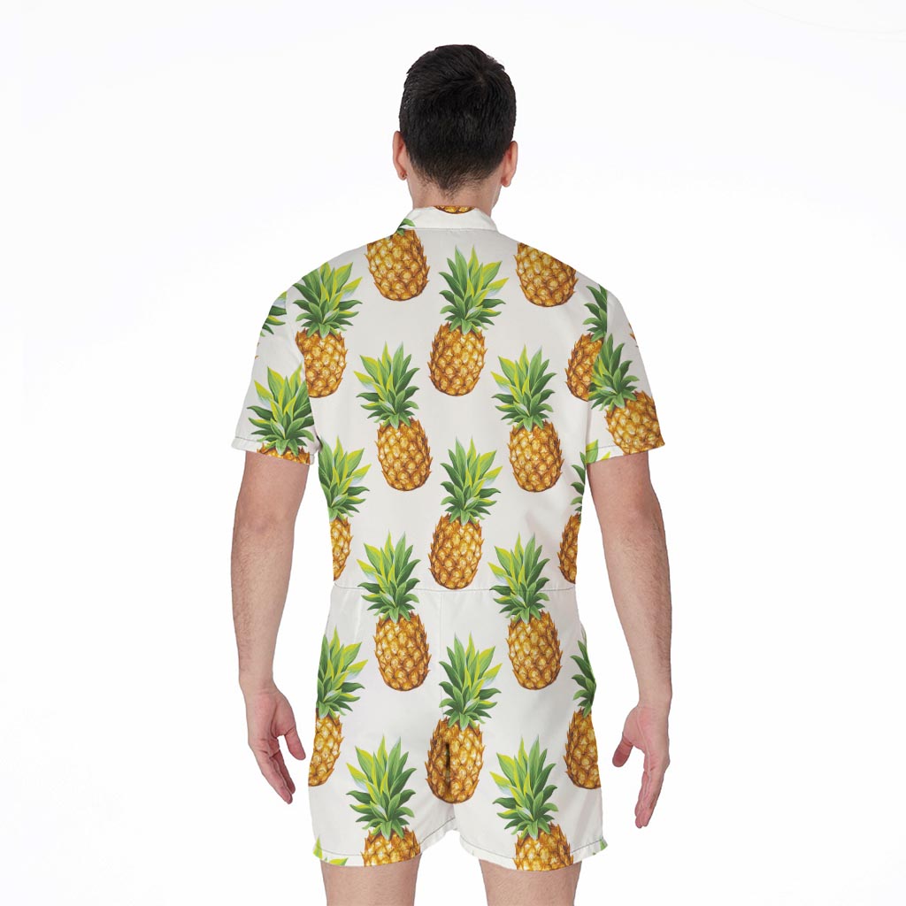 White Pineapple Pattern Print Men's Rompers