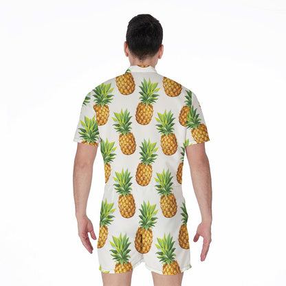 White Pineapple Pattern Print Men's Rompers