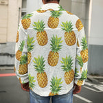 White Pineapple Pattern Print Men's Shirt Jacket