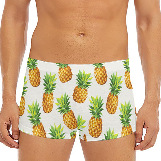 White Pineapple Pattern Print Men's Short Boxer Briefs