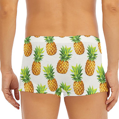 White Pineapple Pattern Print Men's Short Boxer Briefs