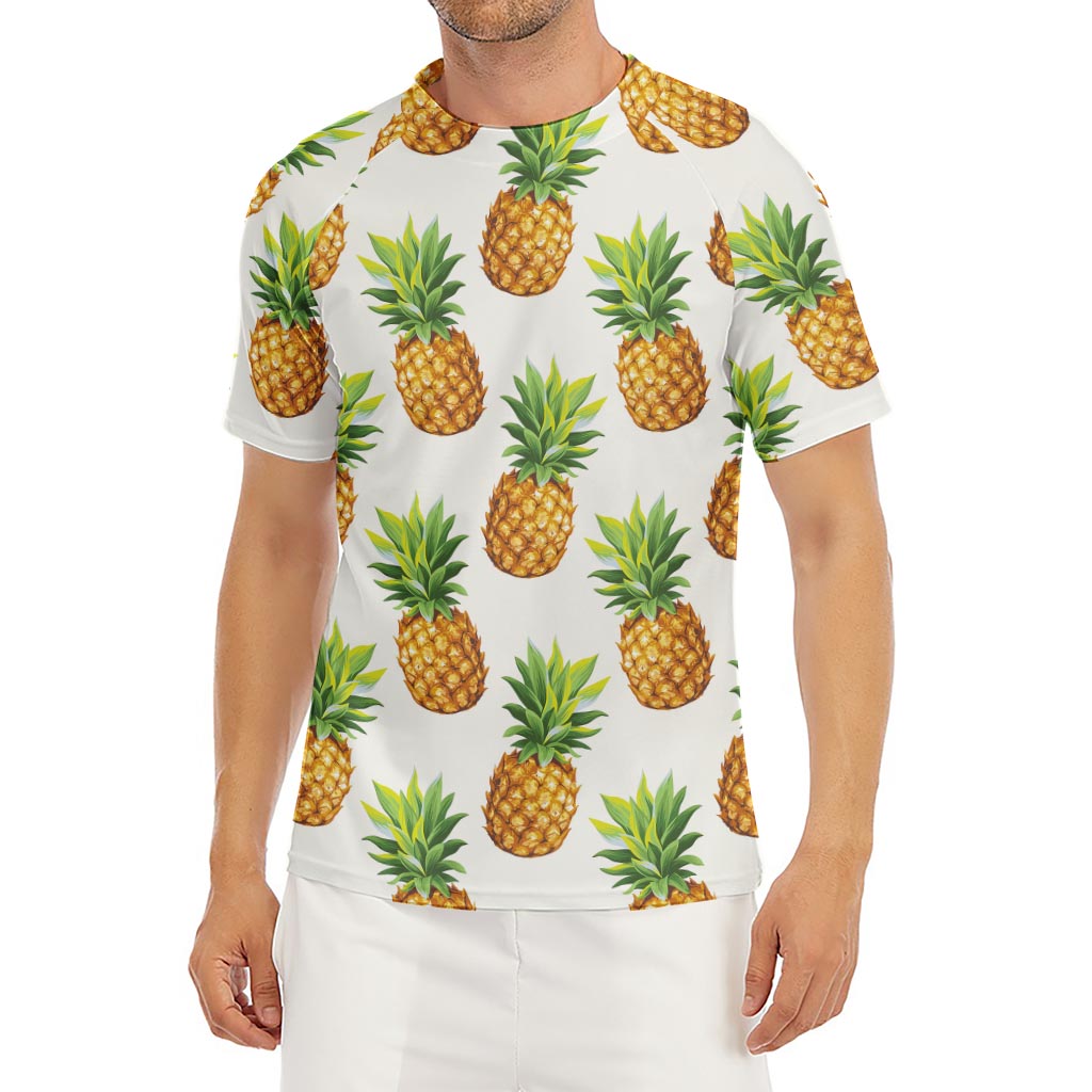 White Pineapple Pattern Print Men's Short Sleeve Rash Guard