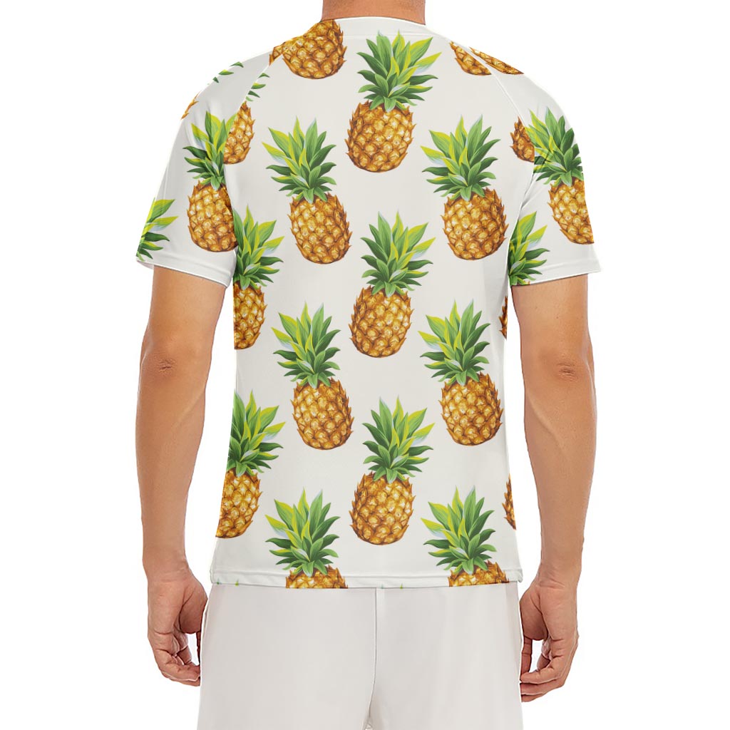 White Pineapple Pattern Print Men's Short Sleeve Rash Guard