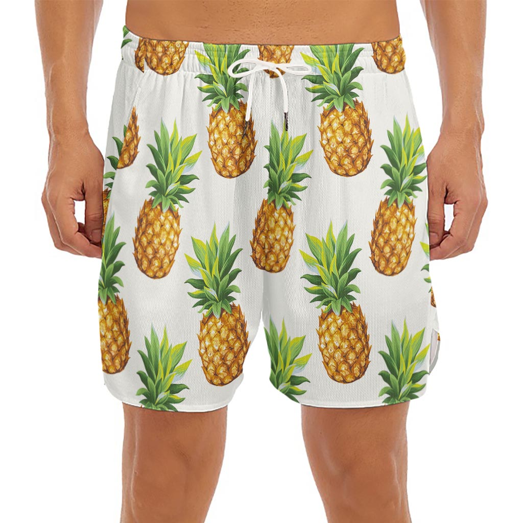 White Pineapple Pattern Print Men's Split Running Shorts