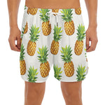 White Pineapple Pattern Print Men's Split Running Shorts