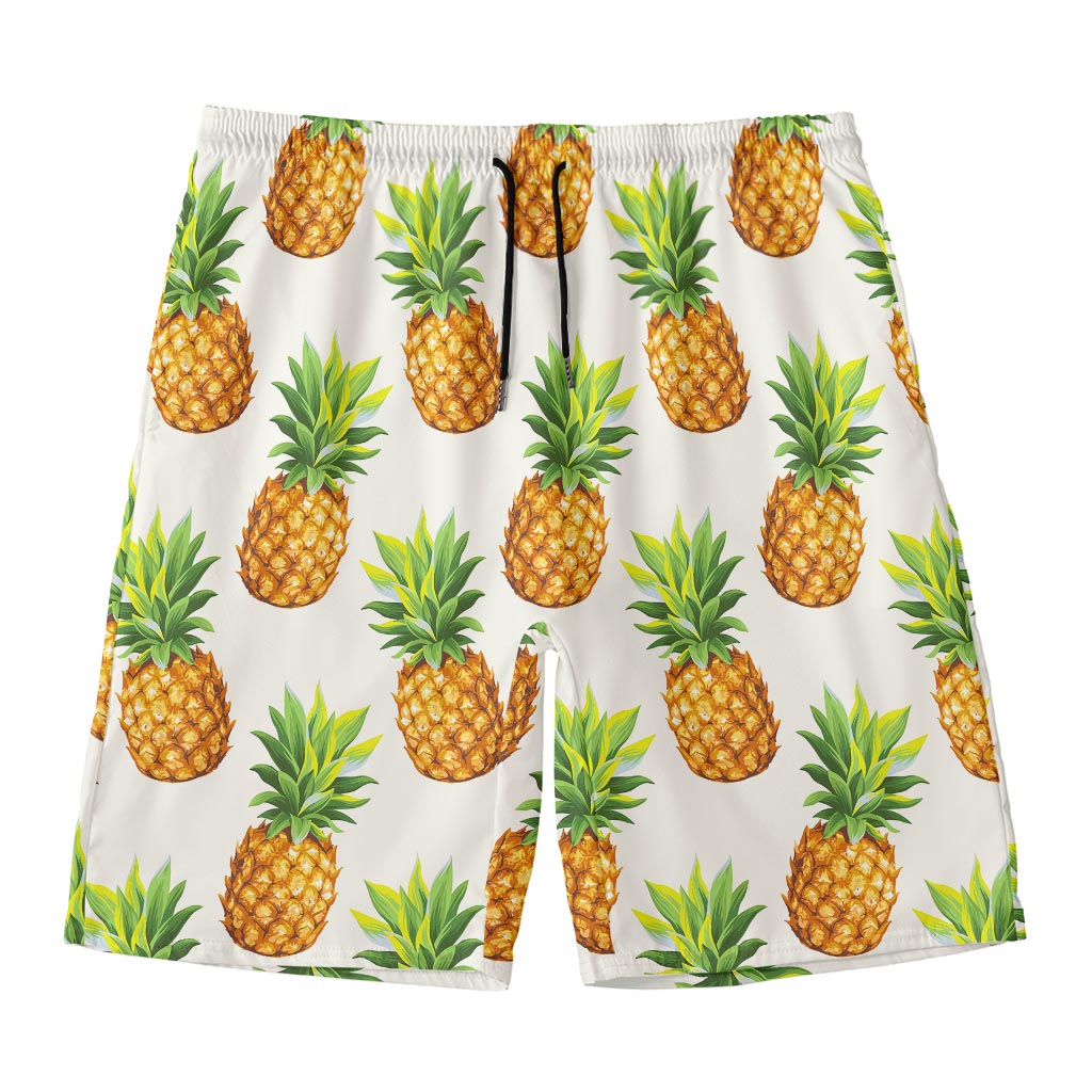 White Pineapple Pattern Print Men's Swim Trunks