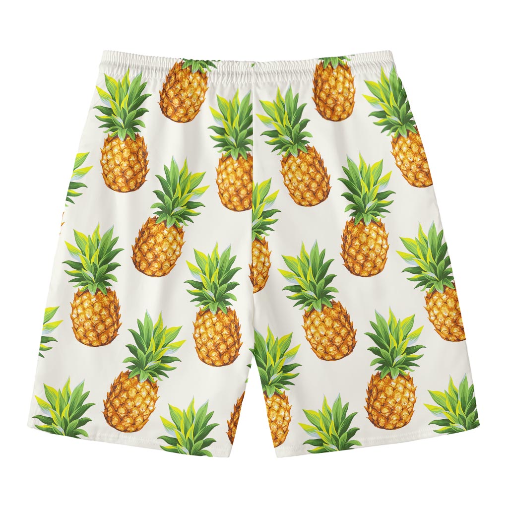 White Pineapple Pattern Print Men's Swim Trunks