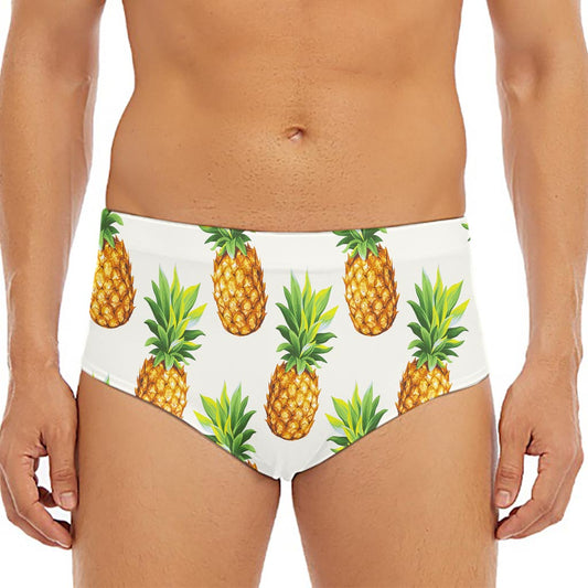 White Pineapple Pattern Print Men's Triangle Swim Briefs