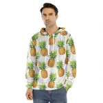 White Pineapple Pattern Print Men's Velvet Pullover Hoodie