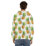 White Pineapple Pattern Print Men's Velvet Pullover Hoodie
