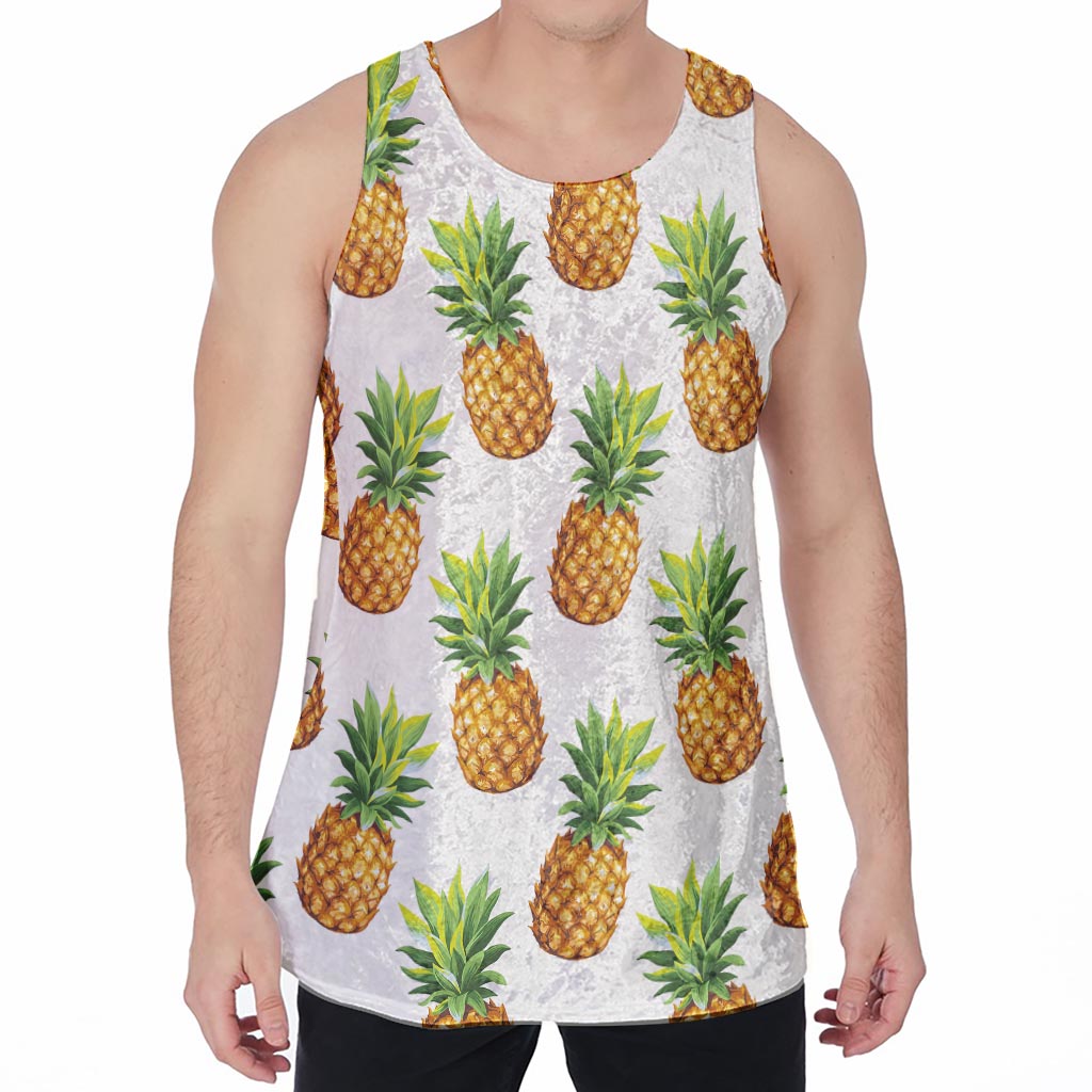 White Pineapple Pattern Print Men's Velvet Tank Top