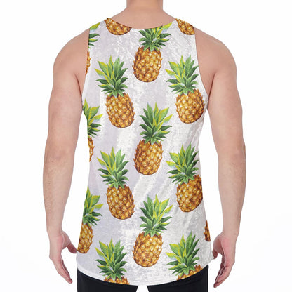 White Pineapple Pattern Print Men's Velvet Tank Top