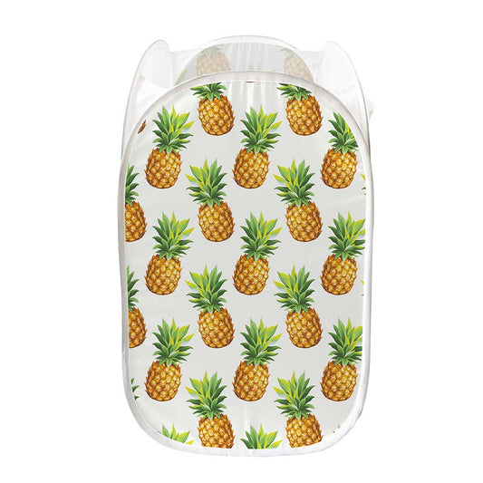 White Pineapple Pattern Print Mesh Laundry Hamper