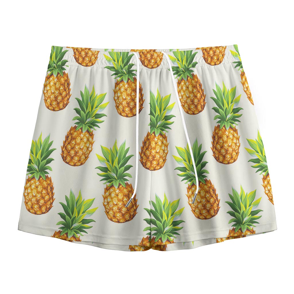 White Pineapple Pattern Print Mesh Shorts