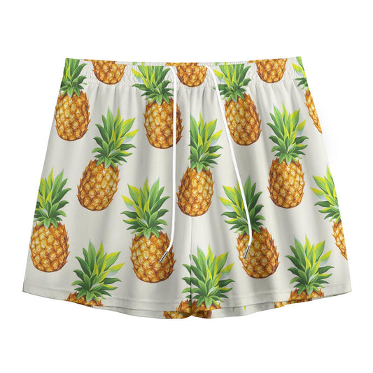 White Pineapple Pattern Print Mesh Shorts