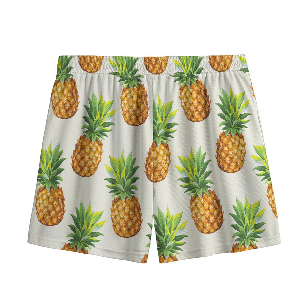 White Pineapple Pattern Print Mesh Shorts