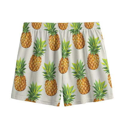 White Pineapple Pattern Print Mesh Shorts