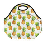 White Pineapple Pattern Print Neoprene Lunch Bag