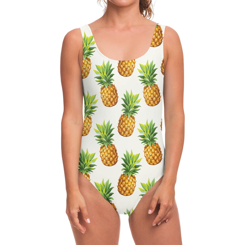 White Pineapple Pattern Print One Piece Swimsuit