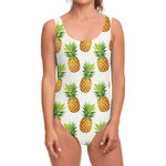 White Pineapple Pattern Print One Piece Swimsuit