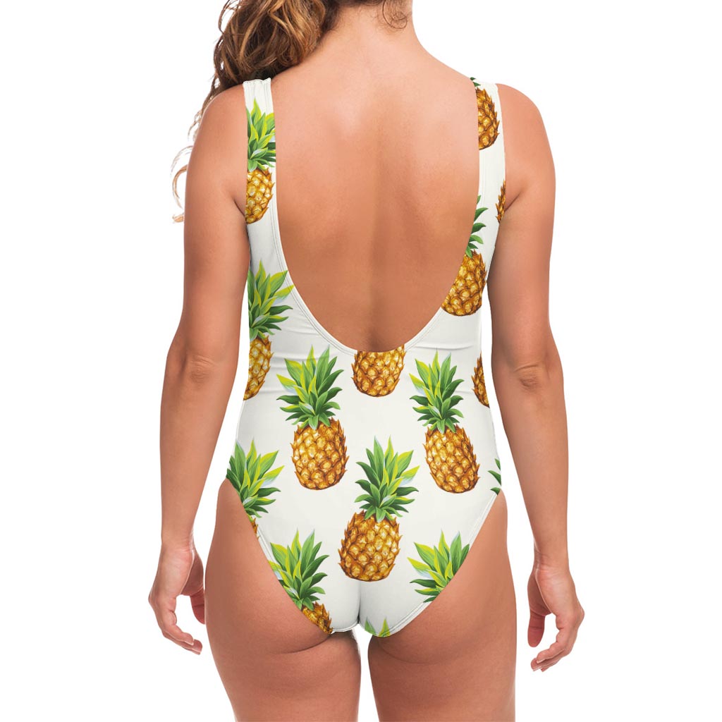 White Pineapple Pattern Print One Piece Swimsuit