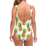 White Pineapple Pattern Print One Piece Swimsuit