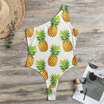 White Pineapple Pattern Print One Shoulder Bodysuit