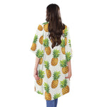 White Pineapple Pattern Print Open Front Beach Cover Up