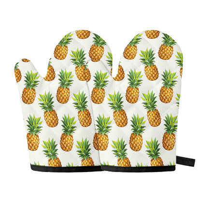 White Pineapple Pattern Print Oven Mitts