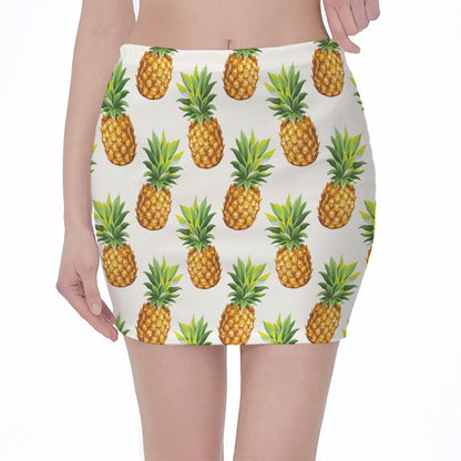 White Pineapple Pattern Print Pencil Mini Skirt
