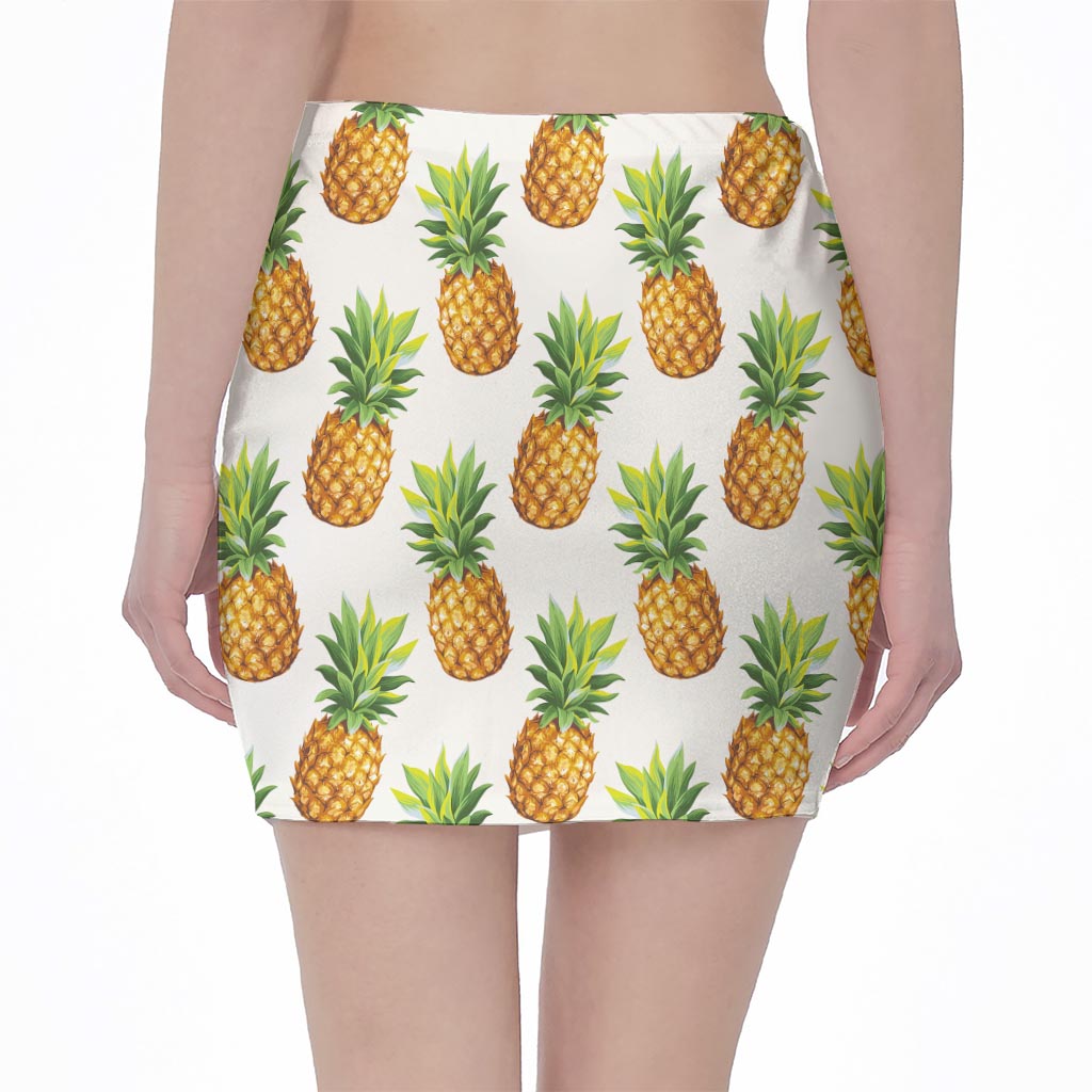 White Pineapple Pattern Print Pencil Mini Skirt
