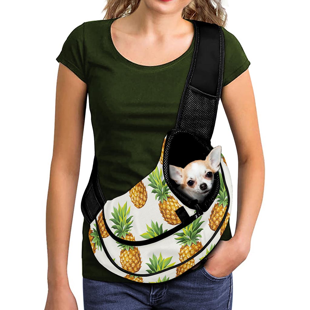 White Pineapple Pattern Print Pet Sling Carrier
