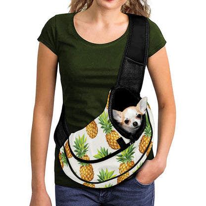 White Pineapple Pattern Print Pet Sling Carrier