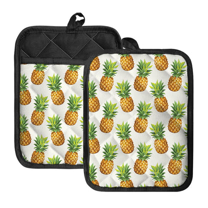 White Pineapple Pattern Print Pot Holders With Pocket