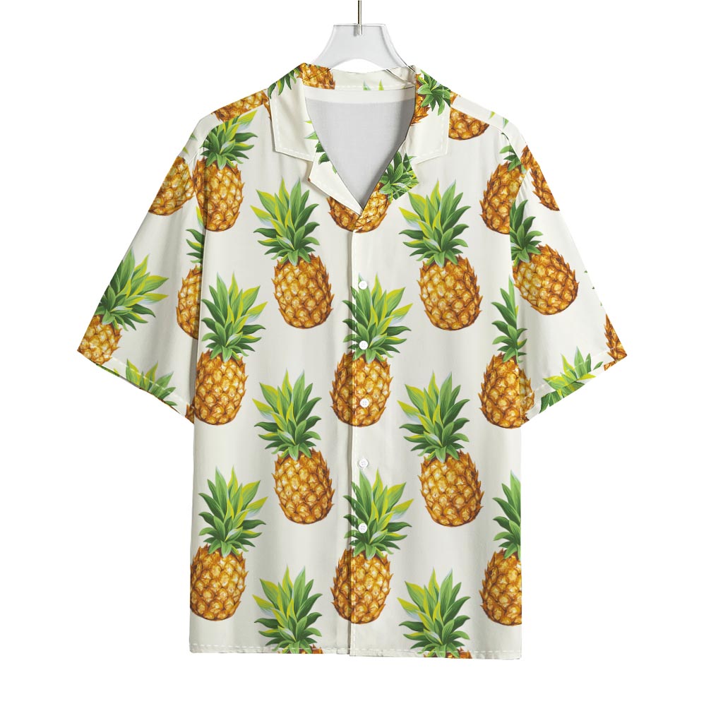 White Pineapple Pattern Print Rayon Hawaiian Shirt
