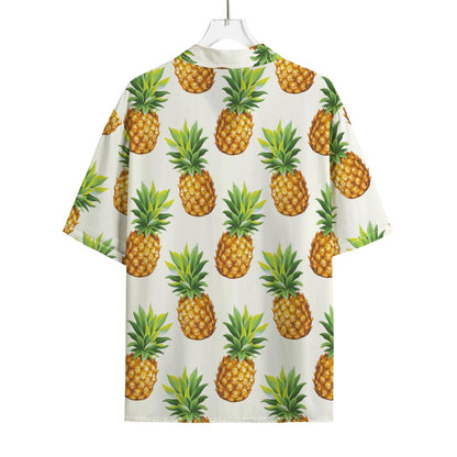 White Pineapple Pattern Print Rayon Hawaiian Shirt