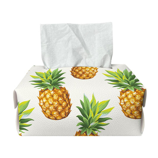 White Pineapple Pattern Print Rectangle Tissue Box Cover