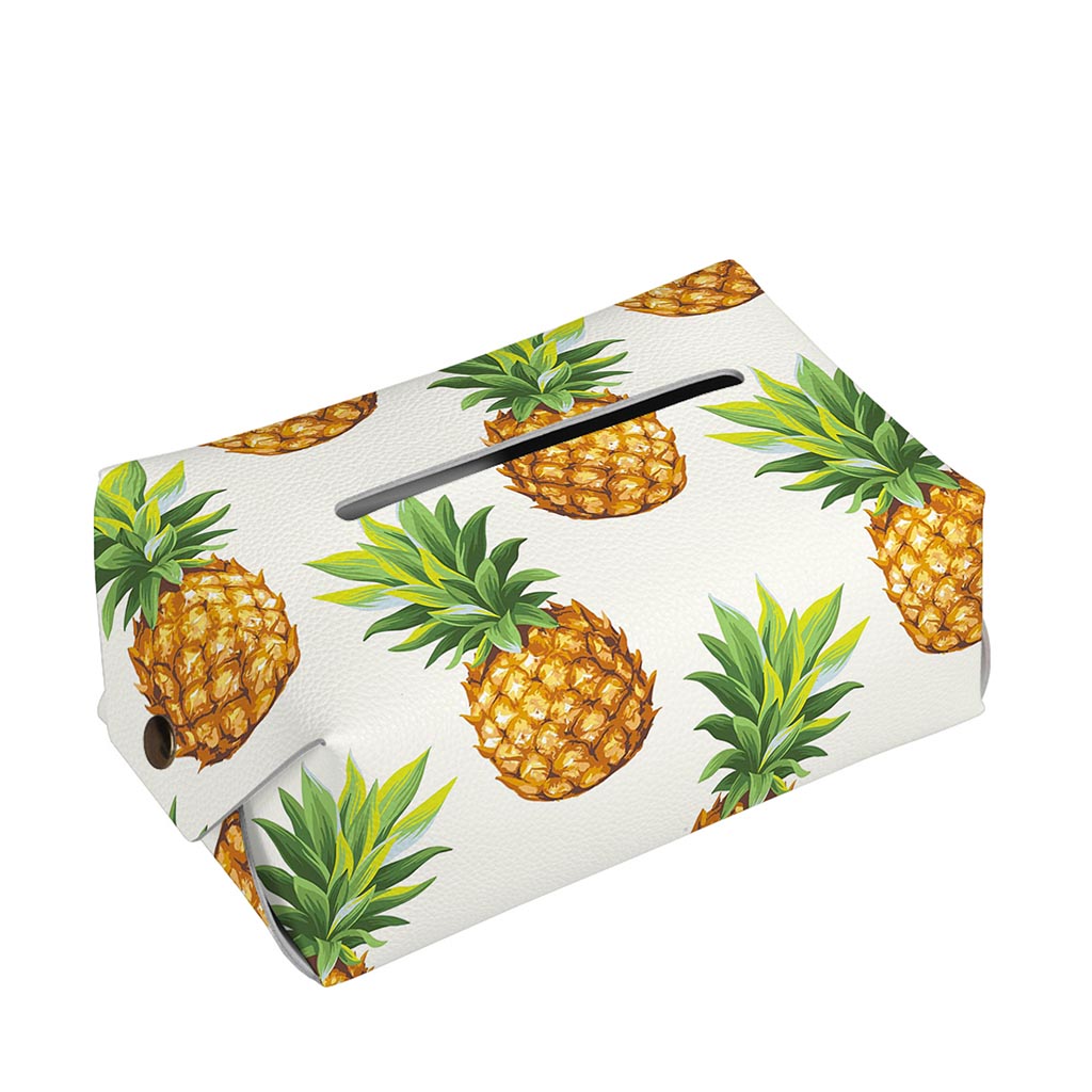 White Pineapple Pattern Print Rectangle Tissue Box Cover