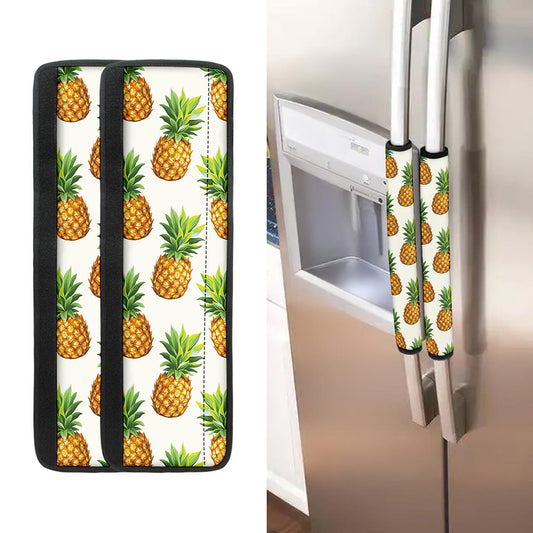 White Pineapple Pattern Print Refrigerator Handle Covers