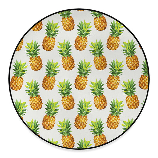 White Pineapple Pattern Print Round Floor Mat